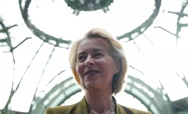 European Commission President Ursula von der Leyen arrives at the International Space Summit at the Grand Palais in Paris, Thursday, Sept. 10, 2026. (AP Photo/Aurelien Morissard, Pool)