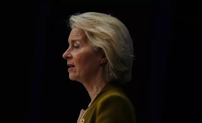 European Commission President Ursula von der Leyen delivers a speech at the International Space Summit at the Grand Palais in Paris, Thursday, Sept. 10, 2026. (AP Photo/Aurelien Morissard, Pool)