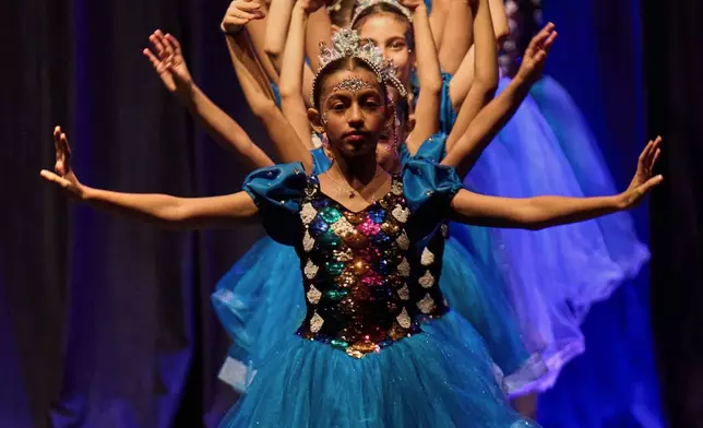 Dancers from Baghdad Ballet Academy perform in a production titled "Mermaid" at Al-Sinbad Theater in Baghdad, Iraq, Friday, Sept. 25, 2026. (AP Photo/Hadi Mizban)