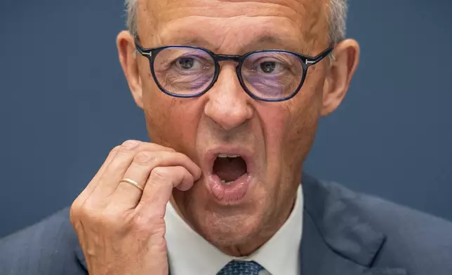 Chancellor Friedrich Merz is sitting in a meeting of the CDU Federal Executive Committee at the Konrad Adenauer House, in Berlin, Monday, Sept. 7, 2026, the day after AfD stunning success in elections. (Michael Kappeler/dpa via AP)