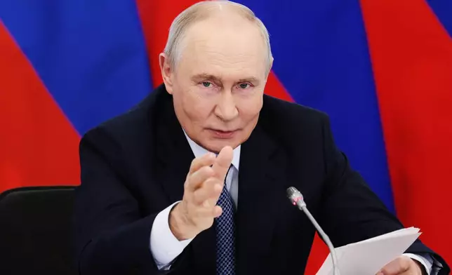 Russian President Vladimir Putin speaks at a research facility in Koltsovo near Novosibirsk, Russia, Tuesday, Aug. 11, 2026. (Gavriil Grigorov, Sputnik, Kremlin Pool Photo via AP, File)