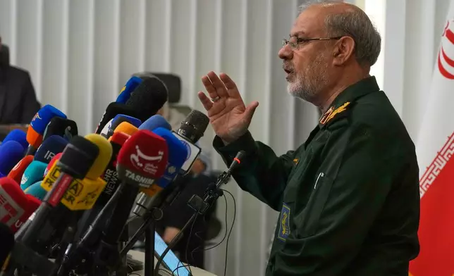 Iran's Revolutionary Guard spokesman Gen. Hossein Mohebbi speaks during a news conference in Tehran, Iran, Tuesday, Sept. 29, 2026. (AP Photo/Vahid Salemi)