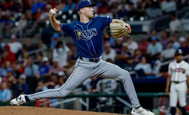 Tampa Bay Rays pitcher Ty Johnson delivers to an Atlanta Braves batter during the sixth inning of a baseball game, Wednesday, Sept. 9, 2026, in Atlanta. (AP Photo/Erik S. Lesser)