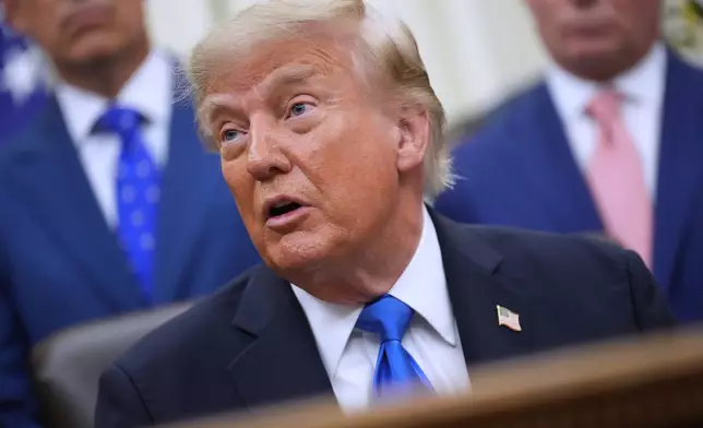 President Donald Trump speaks to reporters in the Oval Office of the White House during a meeting with travel executives, Wednesday, Sept. 2, 2026, in Washington. (AP Photo/Jacquelyn Martin)