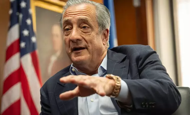 Postmaster General David Steiner speaks during an interview with The Associated Press at the United States Postal Service headquarters, Thursday, Sept. 17, 2026, in Washington. (AP Photo/Mark Schiefelbein)