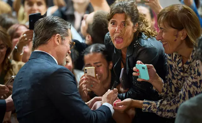 Brad Pitt arrives at the 74th edition of the San Sebastián Film Festival in San Sebastian, northern Spain, Wednesday, Sept. 23, 2026. (AP Photo/Miguel Oses)