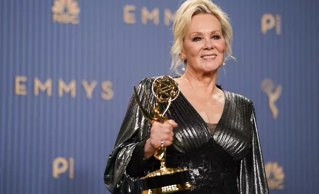 Jean Smart poses in the press room with the award for outstanding lead actress in a comedy series for "Hacks"during the 78th Emmy Awards on Monday, Sept. 14, 2026, at the JW Marriott in Los Angeles. (Photo by Richard Shotwell/Invision/AP)