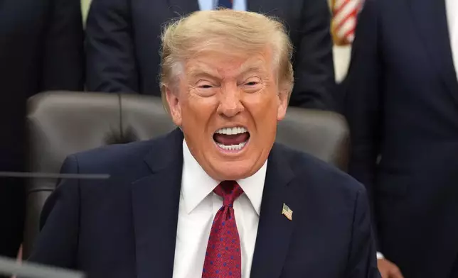 President Donald Trump speaks in the Oval Office of the White House, Monday, Aug. 31, 2026, in Washington. (AP Photo/Jacquelyn Martin)