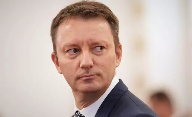 Romanian Prime Minister designate and European Parliament member Siegfried Muresan looks on during a press conference in Bucharest, Romania, Friday, Sept. 18, 2026. (AP Photo/Andreea Alexandru)