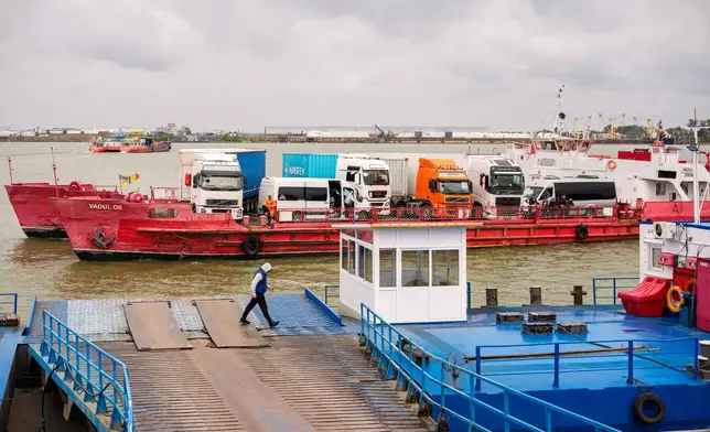 Ferries operate at the Isaccea Danube River border crossing between Ukraine and Romania in Isaccea, Romania, Monday, Sept. 14, 2026. (AP Photo/Vadim Ghirda)