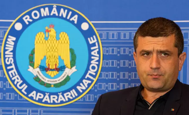 Romanian Defense Minister Radu Miruta speaks during an interview with the Associated Press in Bucharest, Romania, Wednesday, Sept. 9, 2026. (AP Photo/Vadim Ghirda)