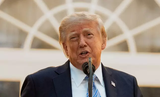 President Donald Trump speaks during a dinner in the Rose Garden of the White House, Thursday, Sept. 17, 2026, in Washington. (AP Photo/Alex Brandon)