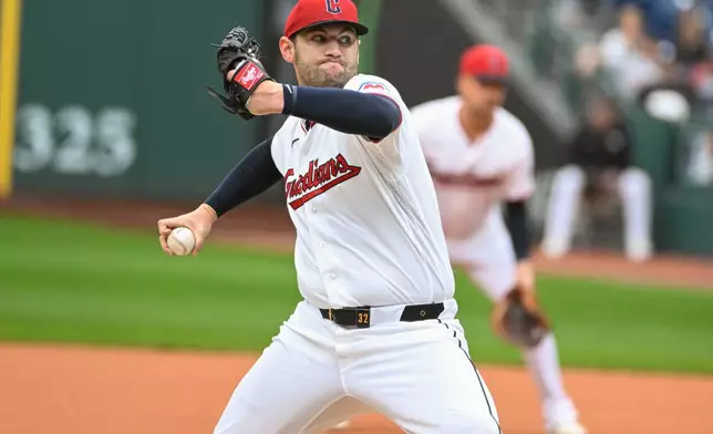 Cleveland Guardians starting pitcher Gavin Williams delivers against the Athletics during the first inning of a baseball game, Sunday, Sept. 20, 2026, in Cleveland. (AP Photo/Phil Long)