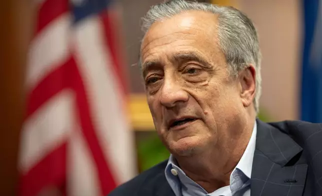 Postmaster General David Steiner speaks during an interview with The Associated Press at the United States Postal Service headquarters, Thursday, Sept. 17, 2026, in Washington. (AP Photo/Mark Schiefelbein)