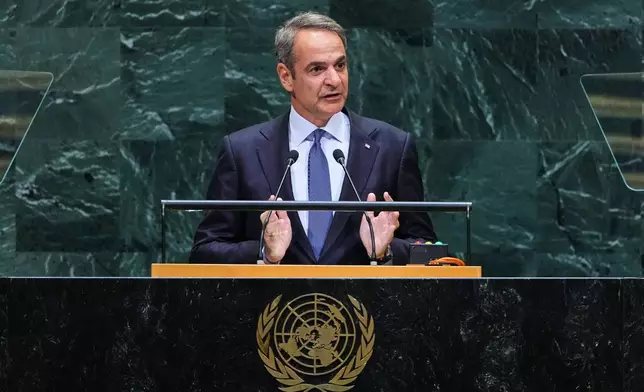 Prime Minister for Greece Kyriakos Mitsotakis addresses the 81st session of the United Nations General Assembly at U.N. headquarters Thursday, Sept. 24, 2026. (AP Photo/Frank Franklin II)