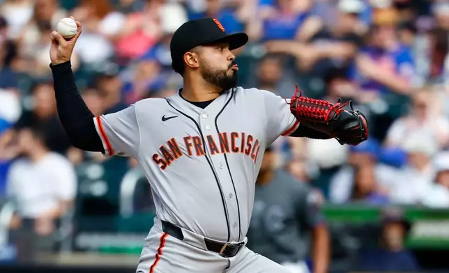San Francisco Giants' Anthony Molina throws against the New York Mets during the first inning of a baseball game, Saturday, Sept. 5, 2026, in New York. (AP Photo/Noah K. Murray)