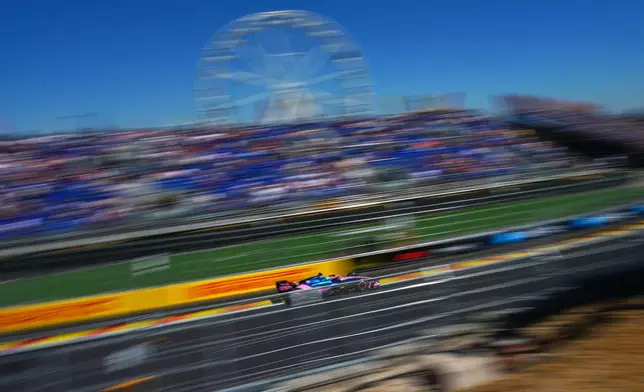 Alpine driver Pierre Gasly of France steers his car during the first free practice ahead of the Spanish Formula One Grand Prix, in Madrid, Friday, Sept. 11, 2026. (AP Photo/Manu Fernandez)