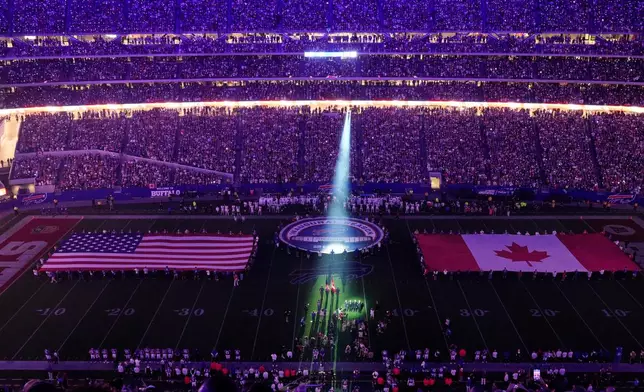 Barenaked Ladies sing the Canadian national anthem before an NFL football game at Highmark Stadium between the Buffalo Bills and Detroit Lions in Orchard Park, N.Y., Thursday, Sept. 17, 2026. (AP Photo/Sue Ogrocki)