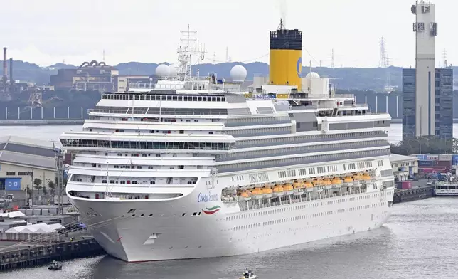 The Italian cruise ship, the Costa Serena, that will house up to 5,000 officials and athletes for the Asian Games, arrives at a port in Nagoya, central Japan, Tuesday, Sept. 15, 2026. (Kazushi Kurihara/Kyodo News via AP)