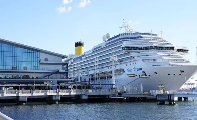 The Italian cruise ship, the Costa Serena, that will house up to 5,000 officials and athletes for the Asian Games, is seen in Tokyo, Japan, on Jan. 23, 2026. (Kyodo News via AP)