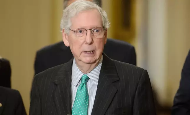 FILE - Senate Minority Leader Mitch McConnell, R-Ky., offers remarks following the Senate Republicans policy luncheon at the Capitol, July 30, 2024, in Washington. (AP Photo/Rod Lamkey, Jr., File)