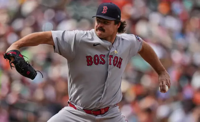 Boston Red Sox starting pitcher Payton Tolle delivers during the third inning of a baseball game against the Baltimore Orioles, Sunday, Sept. 6, 2026, in Baltimore. (AP Photo/Stephanie Scarbrough)