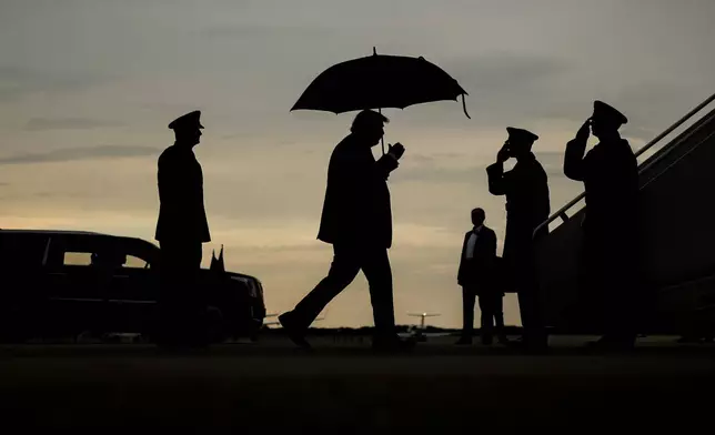 President Donald Trump walks to board Air Force One, Friday, Sept. 4, 2026, at Joint Base Andrews, Md. (AP Photo/Julia Demaree Nikhinson)