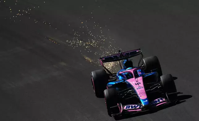 Alpine driver Pierre Gasly of France steers his car during the qualifying session ahead of the Spanish Formula One Grand Prix in Madrid, Saturday, Sept. 12, 2026. (AP Photo/Manu Fernandez)
