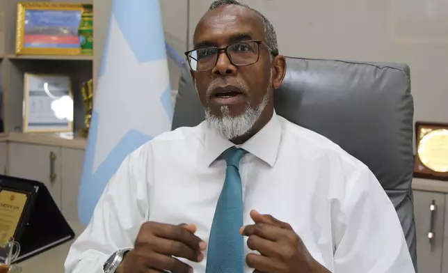 Ambassador Mohamed Ali Nur, director general of the Mogadishu Port Authority, speaks during an interview with The Associated Press in Mogadishu, Somalia, Sunday, Sept. 13, 2026. (AP Photo/Farah Abdi Warsameh)