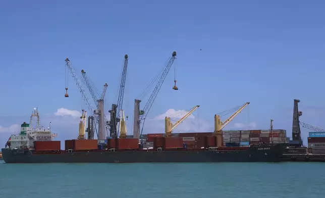 A cargo ship sits docked at Mogadishu Port in Mogadishu, Somalia, Sunday, Sept. 13, 2026. (AP Photo/Farah Abdi Warsameh)