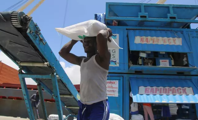 Workers load cargo at the port in Mogadishu, Somalia, Sunday, Sept. 13, 2026. (AP Photo/Farah Abdi Warsameh)