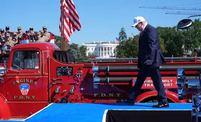 President Donald Trump arrives to speak during the Tunnel to Towers Foundation event for the 25th Anniversary of 9/11, on the Ellipse near the White House in Washington, Tuesday, Sept. 8, 2026. (AP Photo/Jacquelyn Martin)