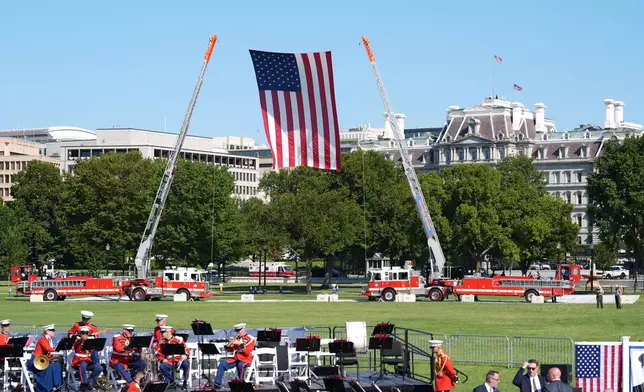 The U.S. flag is displayed during the Tunnel to Towers Foundation event for the 25th Anniversary of 9/11, on the Ellipse near the White House in Washington, Tuesday, Sept. 8, 2026. (AP Photo/Mark Schiefelbein)