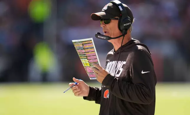 Cleveland Browns head coach Todd Monken watches during the second half of an NFL football game in Cleveland, Thursday, Aug. 27, 2026. (AP Photo/Sue Ogrocki)