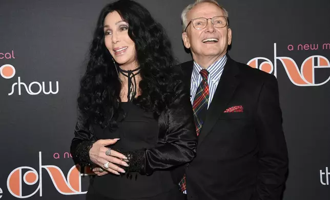 FILE - Cher, left, and designer Bob Mackie attend "The Cher Show" Broadway musical opening night in New York on Dec. 3, 2018. (Photo by Evan Agostini/Invision/AP, File)