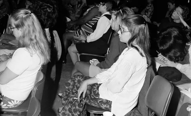 FILE - Women's rights activist Robin Morgan attends a Women's Liberation conference in New York on May 28, 1970. (AP Photo/Ed Ford, File)