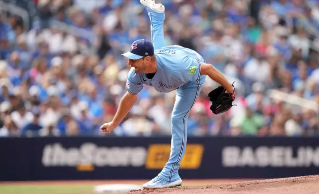 Toronto Blue Jays pitcher Max Scherzer (31) throws during the first inning of a baseball game against the Detroit Tigers in Toronto, Wednesday, Sept. 16, 2026. (Nathan Denette/The Canadian Press via AP)