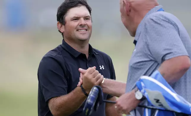 Patrick Reed of the United States reacts during the Irish Open at Trump International Golf Links in Doonbeg, Ireland, Sunday, Sept. 13, 2026.(AP Photo/Peter Morrison)