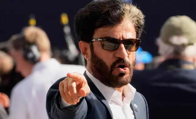 Mohammed Ben Sulayem President of the Federation Internationale de l'Automobile (FIA) gestures after the qualifying session ahead of the Italian Formula One Grand Prix, in Monza, Italy, Saturday, Sept. 5, 2026. (AP Photo/Luca Bruno)