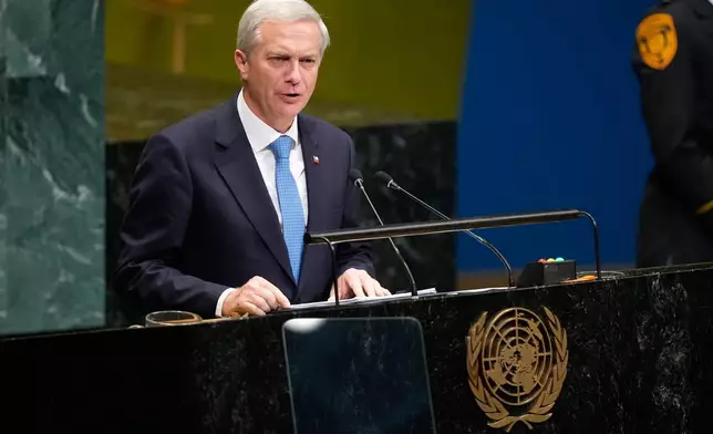 Chile's President Jose Antonio Kast speaks during the 81st session of the United Nations General Assembly at United Nations headquarters, Tuesday, Sept. 22, 2026. (AP Photo/Yuki Iwamura)