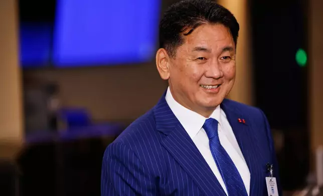 Mongolia's President Khurelsukh Ukhnaa arrives ahead of the 81st session of the United Nations General Assembly at United Nations headquarters, Tuesday, Sept. 22, 2026. (AP Photo/Stefan Jeremiah)