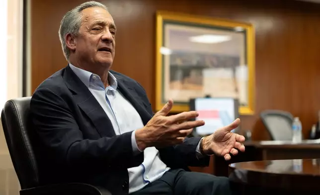 Postmaster General David Steiner speaks during an interview with The Associated Press at the United States Postal Service headquarters, Thursday, Sept. 17, 2026, in Washington. (AP Photo/Mark Schiefelbein)
