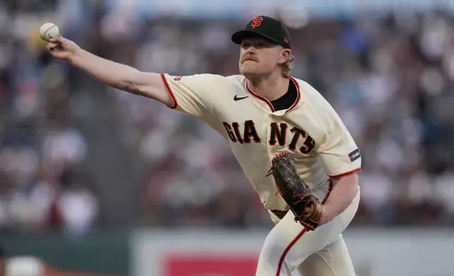 San Francisco Giants pitcher Logan Webb throws against the St. Louis Cardinals during the fifth inning of a baseball game, Monday, Sept. 7, 2026, in San Francisco. (AP Photo/Jeff Chiu)
