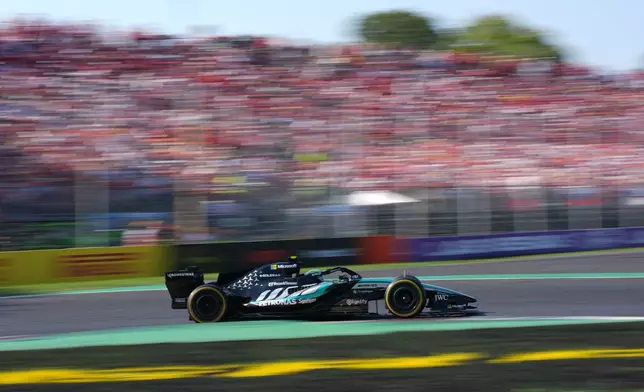 Mercedes driver Andrea Kimi Antonelli of Italy steers his car during the Italian Formula One Grand Prix race, in Monza, Italy, Sunday, Sept. 6, 2026. (AP Photo/Antonio Calanni)