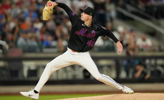 New York Mets pitcher Zac Thornton throws during the first inning of a baseball game against the Philadelphia Phillies, Friday, Sept. 18, 2026, in New York. (AP Photo/Seth Wenig)