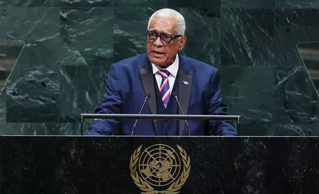 President of Fiji Ratu Naiqama Tawakecolati Lalabalavu addresses the 81st session of the United Nations General Assembly at U.N. headquarters Thursday, Sept. 24, 2026. (AP Photo/Frank Franklin II)