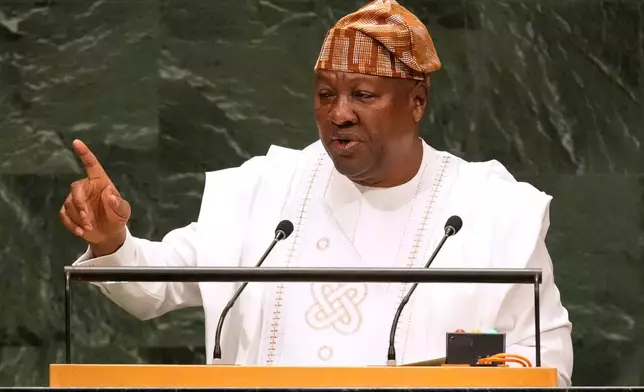 Ghana's President John Dramani Mahama speaks during the 81st session of the United Nations General Assembly at United Nations headquarters, Thursday, Sept. 24, 2026. (AP Photo/Seth Wenig)
