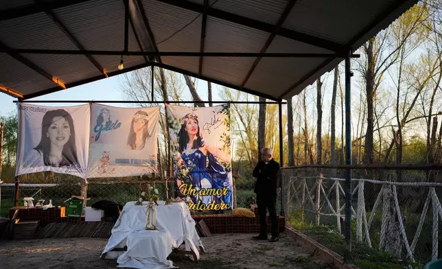 Priest Carlos Baigorria waits to offer a mass at a sanctuary dedicated to Argentine singer Gilda on the 30th anniversary of her death in a bus crash, in Entre Rios, Argentina, Monday, Sept. 7, 2026. (AP Photo/Natacha Pisarenko)
