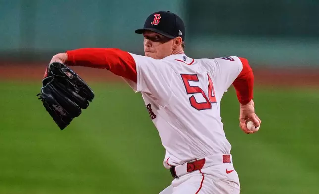 Boston Red Sox starting pitcher Sonny Gray delivers during the first inning of a baseball game against the Cleveland Guardians, Wednesday, Sept. 23, 2026, in Boston. (AP Photo/Charles Krupa)