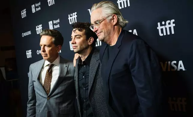 Ed Helms, from left, Jay Baruchel and Michael Dowse are pictured on the red carpet for "The Stunt Driver" at the Toronto International Film Festival in Toronto, Ontario, Friday, Sept. 11, 2026. (Laura Proctor/The Canadian Press via AP)
